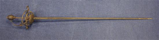 An English 17th century basket hilt rapier, overall 47in.